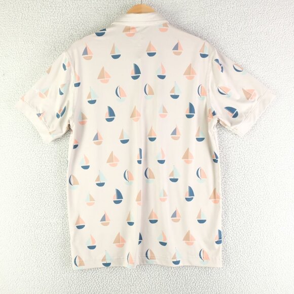 Rolo Golf Polo Mens Medium Beige Sailboat All Over Print Golf Performance - Picture 4 of 8